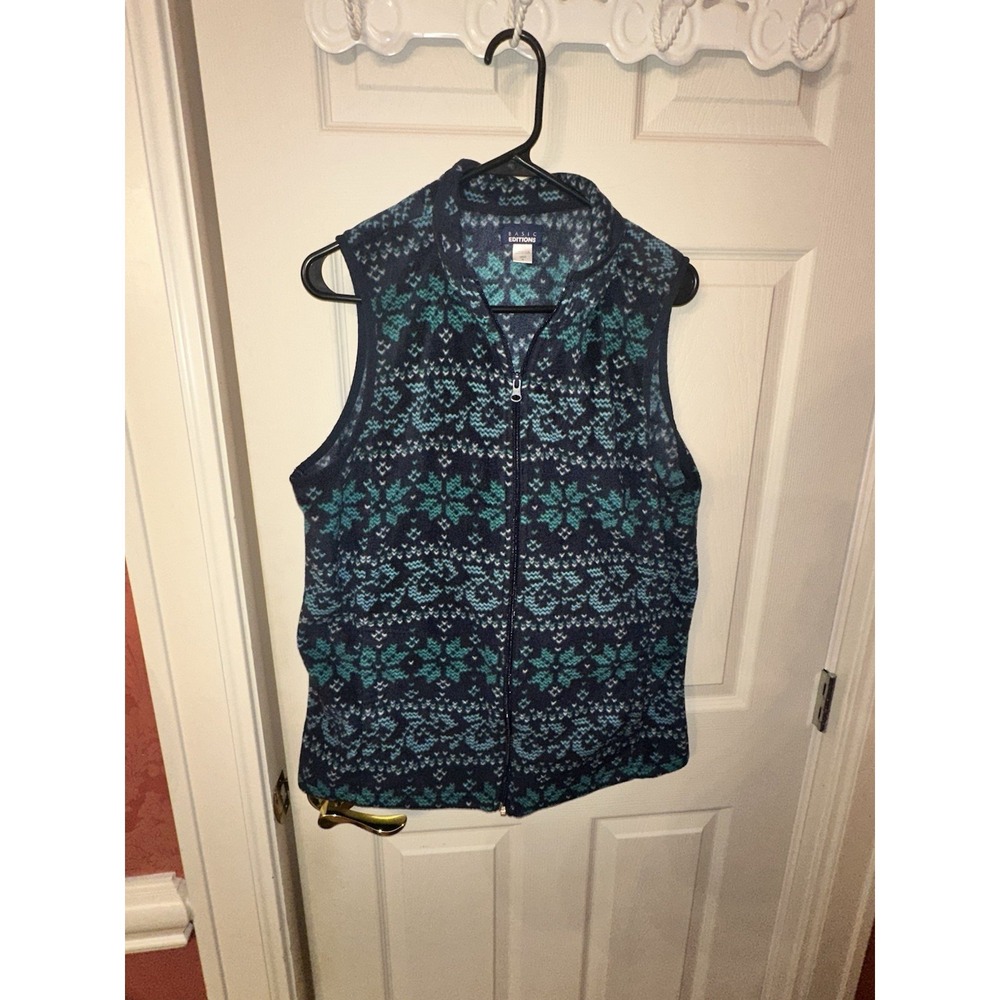 Basic Editions Women's Winter Design Fleece Zip Up Vest  Size XL